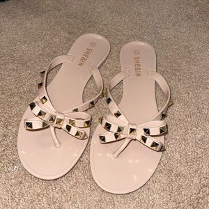 tan and gold studded sandals